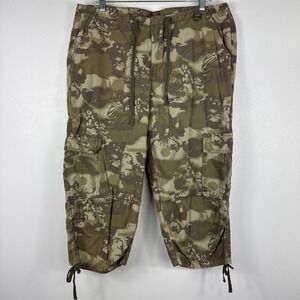 Y2K Cargo Capri Women's 14 Camo Green Mid-Rise Drawstring Momento Paratrooper